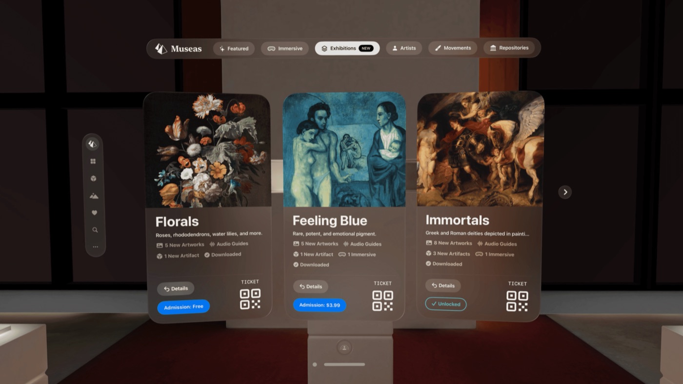 Museas exhibition tickets with pricing inside the app