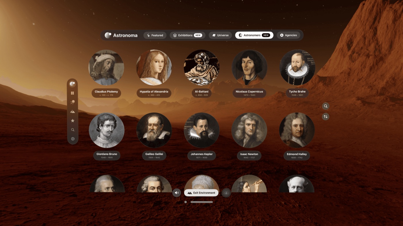 Astronoma astronomer portraits floating over a Mars landscape